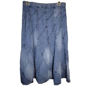 Vintage Blue Patchwork Denim Midi Skirt